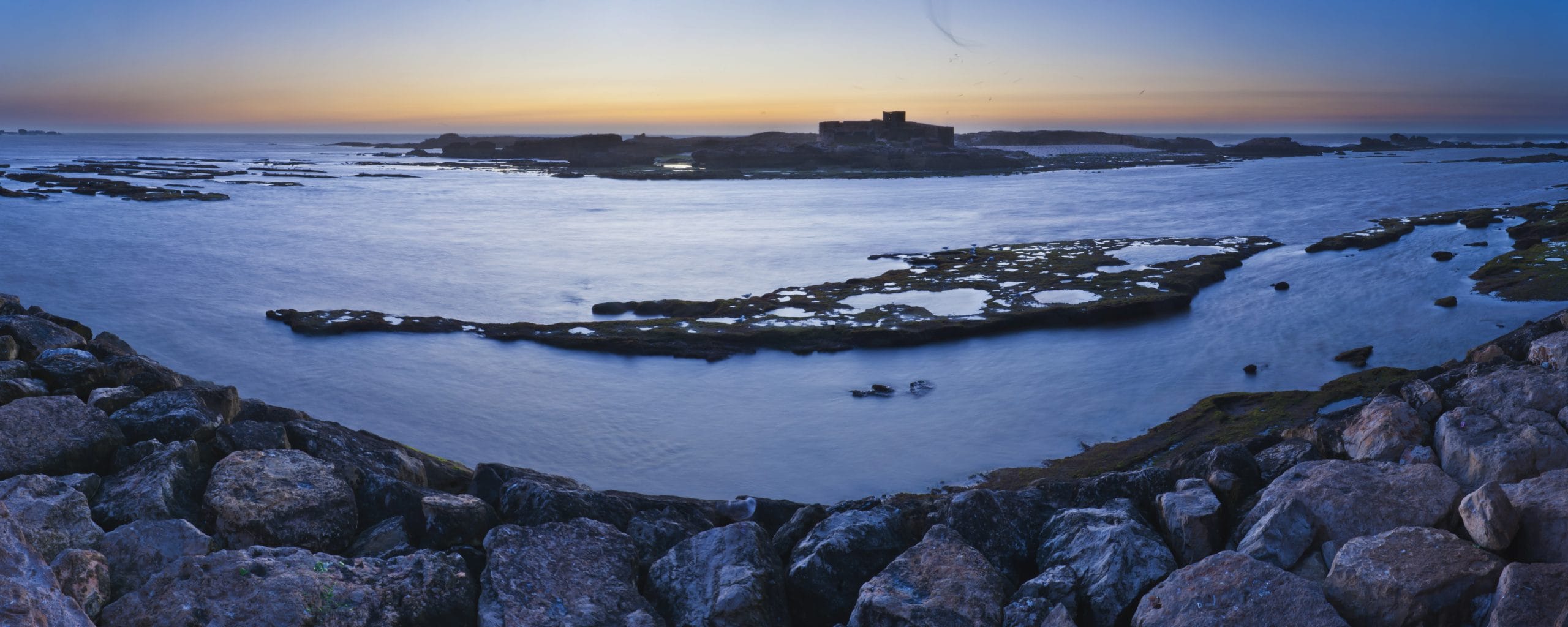 Panoramic photo of Mogador Island at sunet, Essaouira, formerly Mogador, Morocco, North Africa, Afri